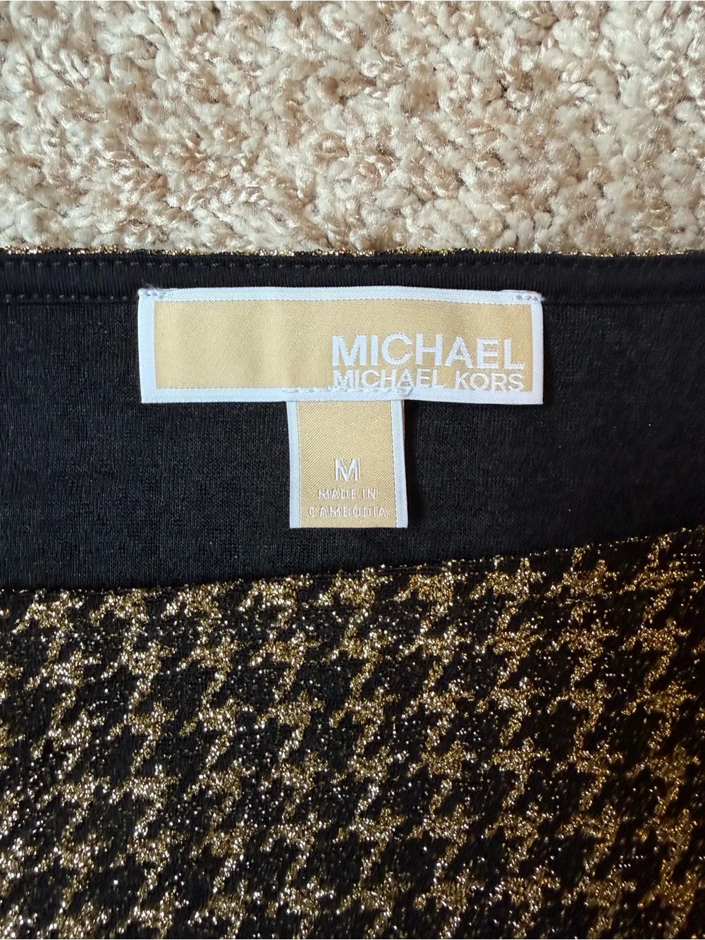 Michael Kors Black and Gold Houndstooth Short Sleeve Top